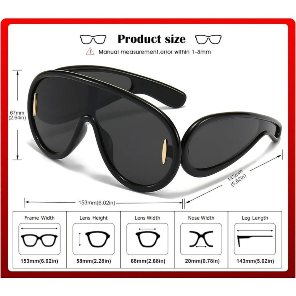 Acetate Bold Retro square Black Sun Glasses Leowe oversized aviator sunglasses - Picture 3 of 3